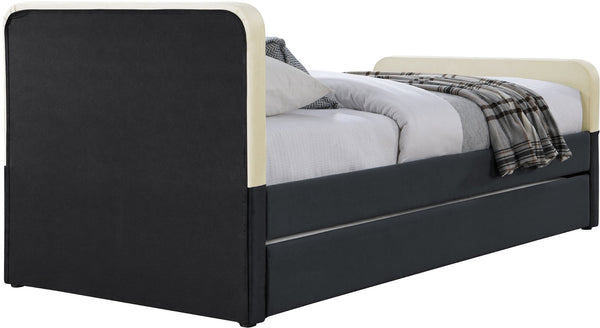 Meridian Furniture Ivy Velvet Twin Bed with Rolling Trundle Two-tone Upholstered Frame for Youth Rooms Black IvyBlack-T