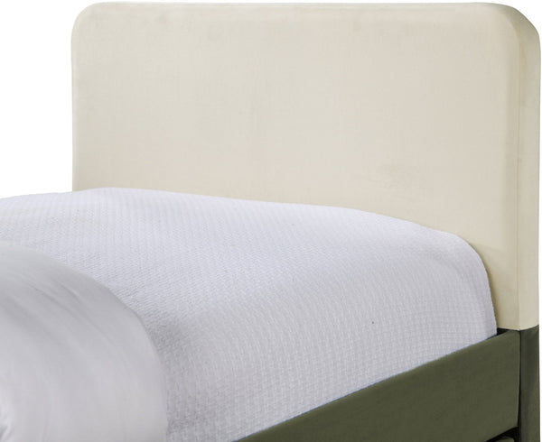 Meridian Furniture Ivy Velvet Twin Bed with Rolling Trundle Two-tone Upholstered Frame for Youth Rooms Olive IvyGreen-T