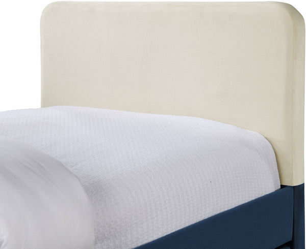 Meridian Furniture Ivy Velvet Twin Bed with Rolling Trundle Two-tone Upholstered Frame for Youth Rooms Navy IvyNavy-T
