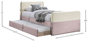 Meridian Furniture Ivy Velvet Twin Bed with Rolling Trundle Two-tone Upholstered Frame for Youth Rooms Pink IvyPink-T