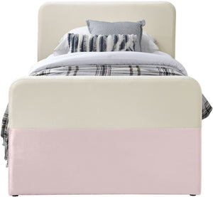 Meridian Furniture Ivy Velvet Twin Bed with Rolling Trundle Two-tone Upholstered Frame for Youth Rooms Pink IvyPink-T