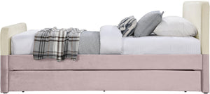 Meridian Furniture Ivy Velvet Twin Bed with Rolling Trundle Two-tone Upholstered Frame for Youth Rooms Pink IvyPink-T