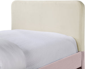 Meridian Furniture Ivy Velvet Twin Bed with Rolling Trundle Two-tone Upholstered Frame for Youth Rooms Pink IvyPink-T