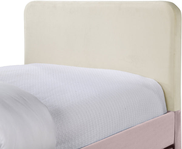 Meridian Furniture Ivy Velvet Twin Bed with Rolling Trundle Two-tone Upholstered Frame for Youth Rooms Pink IvyPink-T