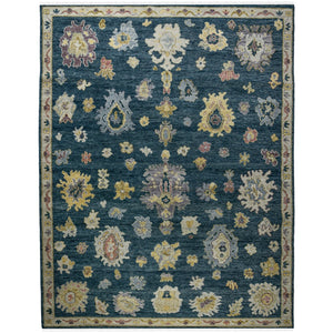AMER Rugs Jaigarh Carmina JAI-20 Hand-Knotted Handmade Raw Handspun New Zealand Wool Traditional Oriental Rug Medium Blue 10' x 14'