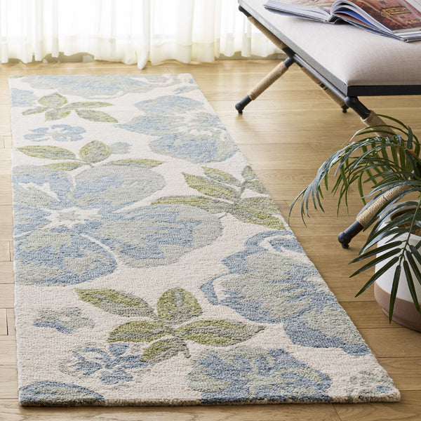 Safavieh Jardin Hand-Tufted Ivory And Blue Floral Rug — Wool-Cotton Blend, Timeless Coastal Elegance And Comfort 5'-0" x 8'-0" JAR102M-5
