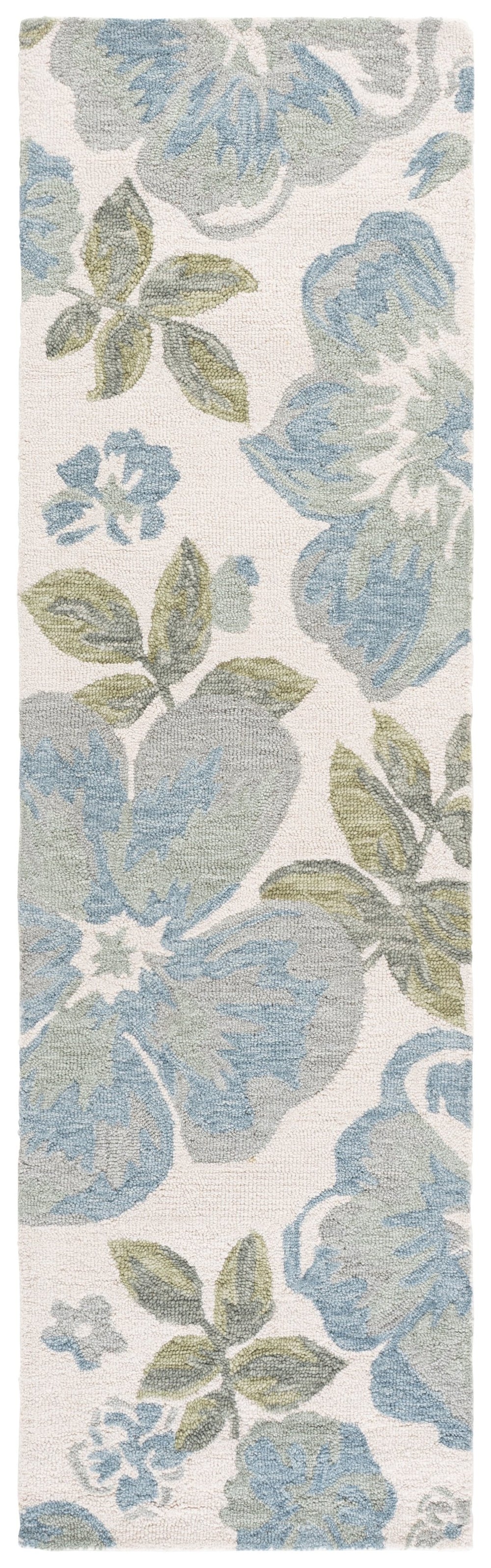 Safavieh Jardin Hand-Tufted Wool-Cotton Area Rug Ivory Blue Floral Design, Low Profile Plush Comfort 9'-0" x 12'-0" JAR102M-9
