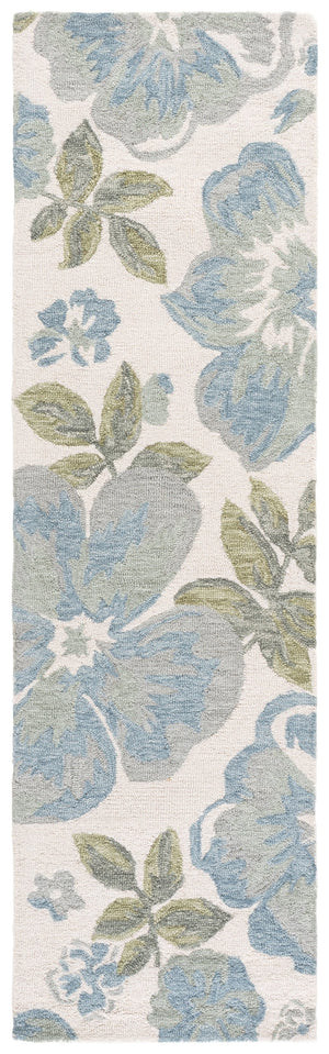 Safavieh Jardin Hand‑Tufted Ivory And Blue Floral Rug – Wool‑Cotton Blend, Low‑Profile Plush, Coastal Elegance 6'-0" x 6'-0" JAR102M-6SQ