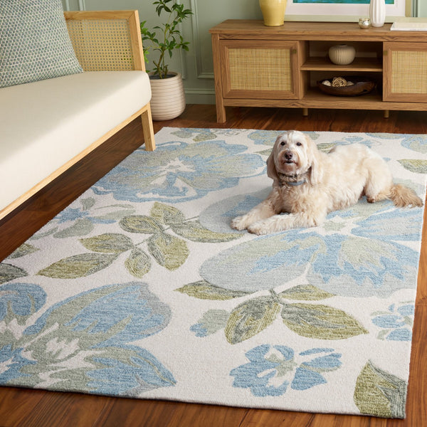 Safavieh Jardin Hand-Tufted Ivory And Blue Floral Rug — Wool-Cotton Blend, Timeless Coastal Elegance And Comfort 5'-0" x 8'-0" JAR102M-5
