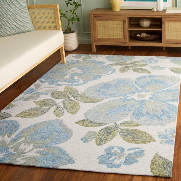 Safavieh Jardin Hand-Tufted Floral Runner In Ivory And Blue — Wool-Cotton Low Pile, Durable Hallway Elegance 2'-3" x 8'-0" JAR102M-28