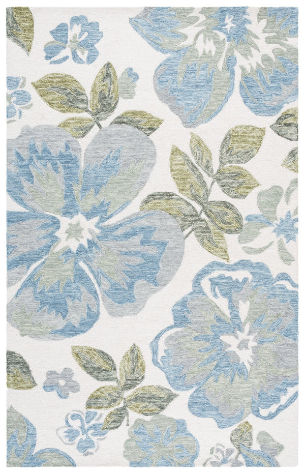 Safavieh Jardin Hand-Tufted Floral Runner In Ivory And Blue — Wool-Cotton Low Pile, Durable Hallway Elegance 2'-3" x 8'-0" JAR102M-28