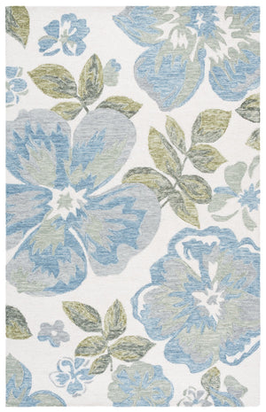 Safavieh Jardin Hand-Tufted Wool-Cotton Area Rug Ivory Blue Floral Design, Low Profile Plush Comfort 9'-0" x 12'-0" JAR102M-9
