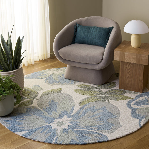 Safavieh Jardin Hand-Tufted Ivory And Blue Floral Rug — Wool-Cotton Blend, Timeless Coastal Elegance And Comfort 5'-0" x 8'-0" JAR102M-5