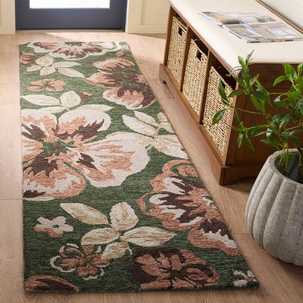 Safavieh Jardin Hand‑Tufted Green And Pink Floral Rug — 80% Wool, Cotton Blend, Durable Soft Underfoot Elegance 9'-0" x 12'-0" JAR102Y-9
