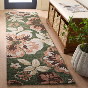 Safavieh Jardin Hand-Tufted Green & Pink Floral Wool-Cotton Rug — Artisanal Indian Craft, Low Pile Comfort 6'-0" x 9'-0" JAR102Y-6