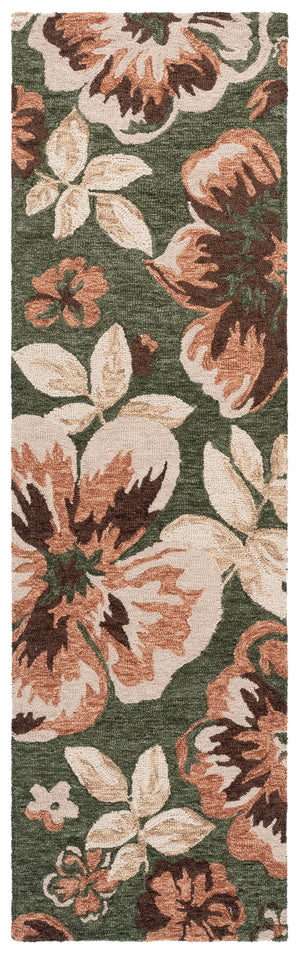 Safavieh Jardin Hand‑Tufted Wool‑Cotton Runner With Green & Pink Floral Motif — Low Pile, Durable Elegance 2'-3" x 8'-0" JAR102Y-28
