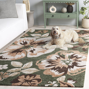Safavieh Jardin Hand-Tufted Wool-Cotton Floral Rug In Green & Pink — Artisanal Low-Profile Cozy Accent 6'-0" x 6'-0" JAR102Y-6SQ