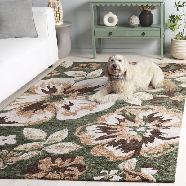 Safavieh Jardin Hand-Tufted Green & Pink Floral Wool-Cotton Rug — Artisanal Indian Craft, Low Pile Comfort 6'-0" x 9'-0" JAR102Y-6