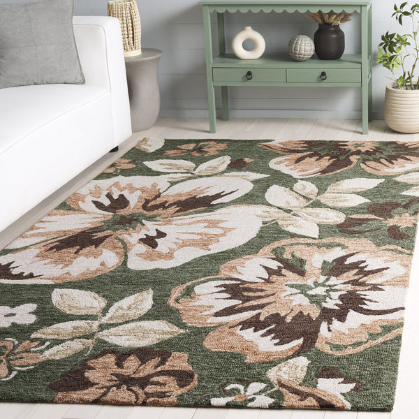 Safavieh Jardin Hand-Tufted Green & Pink Floral Wool-Cotton Rug — Artisanal Indian Craft, Low Pile Comfort 6'-0" x 9'-0" JAR102Y-6