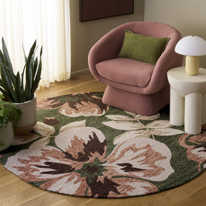 Safavieh Jardin Hand-Tufted Wool-Cotton Floral Rug In Green & Pink — Artisanal Low-Profile Cozy Accent 6'-0" x 6'-0" JAR102Y-6SQ