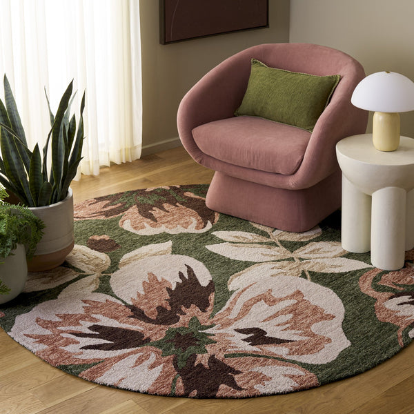 Safavieh Jardin Hand‑Tufted Green And Pink Floral Rug — 80% Wool, Cotton Blend, Durable Soft Underfoot Elegance 9'-0" x 12'-0" JAR102Y-9