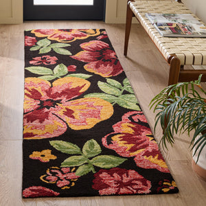 Safavieh Jardin Hand-Tufted Black And Red Floral Area Rug, Wool-Cotton Blend, Low-Profile 3/8" Pile Elegance 8'-0" x 10'-0" JAR102Z-8