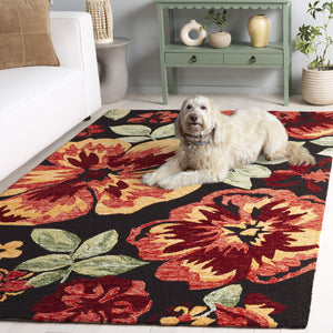 Safavieh Jardin Hand-Tufted Black And Red Floral Area Rug, Wool-Cotton Blend, Low-Profile 3/8" Pile Elegance 8'-0" x 10'-0" JAR102Z-8