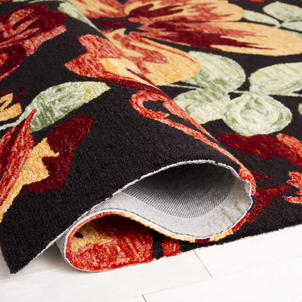 Safavieh Jardin Hand-Tufted Black And Red Floral Area Rug, Wool-Cotton Blend, Low-Profile 3/8" Pile Elegance 8'-0" x 10'-0" JAR102Z-8