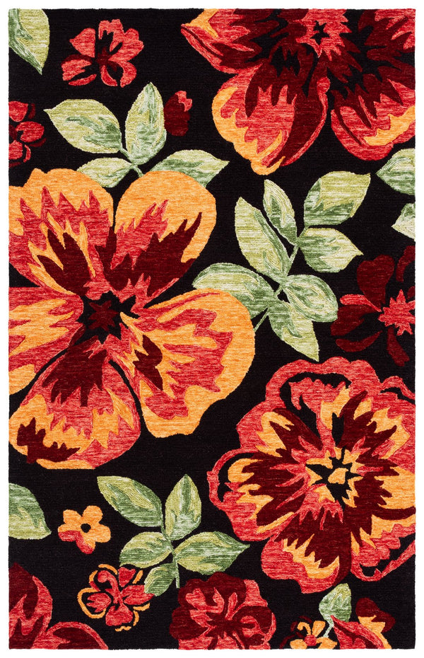 Safavieh Jardin Hand-Tufted Black And Red Floral Area Rug, Wool-Cotton Blend, Low-Profile 3/8" Pile Elegance 8'-0" x 10'-0" JAR102Z-8