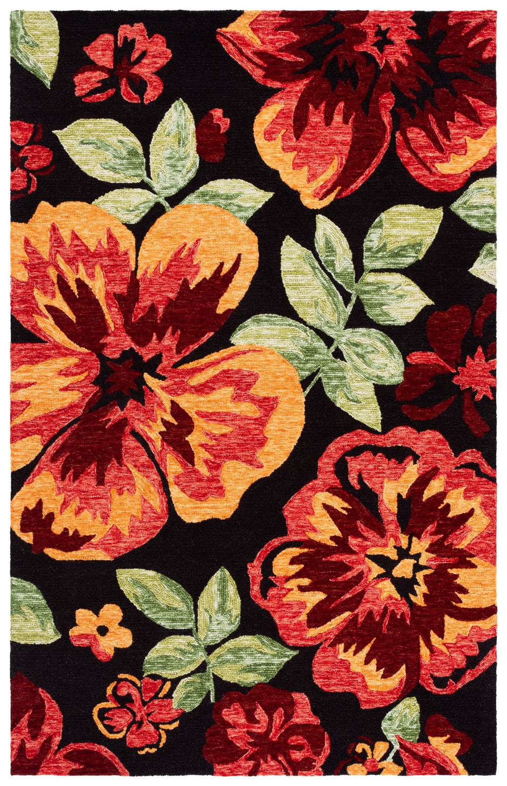 Safavieh Jardin Hand-Tufted Black And Red Floral Rug, 80% Wool 20% Cotton — Plush Durable Artisanal Accent Piece 5'-0" x 8'-0" JAR102Z-5