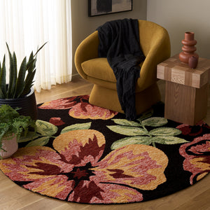 Safavieh Jardin Hand-Tufted Black And Red Floral Area Rug, Wool-Cotton Blend, Low-Profile 3/8" Pile Elegance 8'-0" x 10'-0" JAR102Z-8