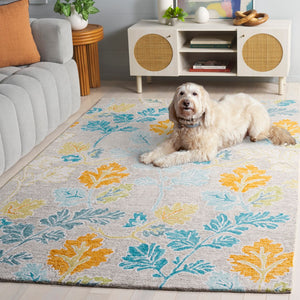 Safavieh Jardin Hand-tufted Floral Rug - Elegant Wool-cotton Blend, Perfect For Cozy Spaces And Style Blue ,Grey 80% Wool,20% Cotton Jar125m-6sq