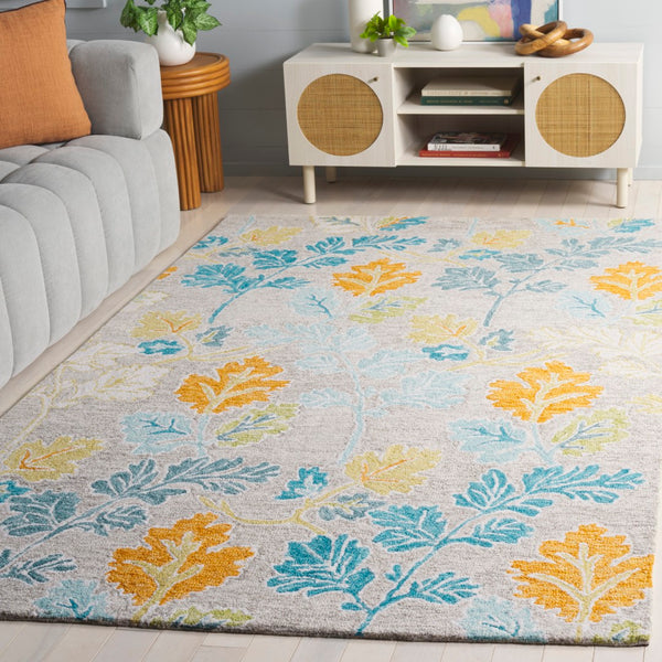 Safavieh Jardin Hand-tufted Floral Rug - Elegant Wool-cotton Blend, Perfect For Cozy Spaces And Style Blue ,Grey 80% Wool,20% Cotton Jar125m-6sq