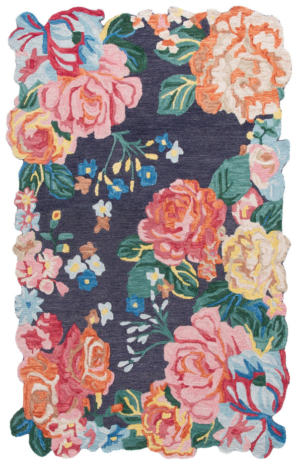 Safavieh Jardin 5' X 8' Hand-tufted Navy And Pink Floral Area Rug – Luxurious Wool Blend, Durable & Stylish Navy ,Pink 80% Wool,20% Cotton Jar175n-5