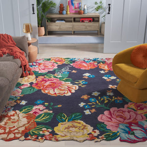 Safavieh Jardin Hand-tufted Floral Area Rug - Artisanal Craftsmanship In Vibrant Navy And Pink Design Navy ,Pink 80% Wool,20% Cotton Jar175n-6