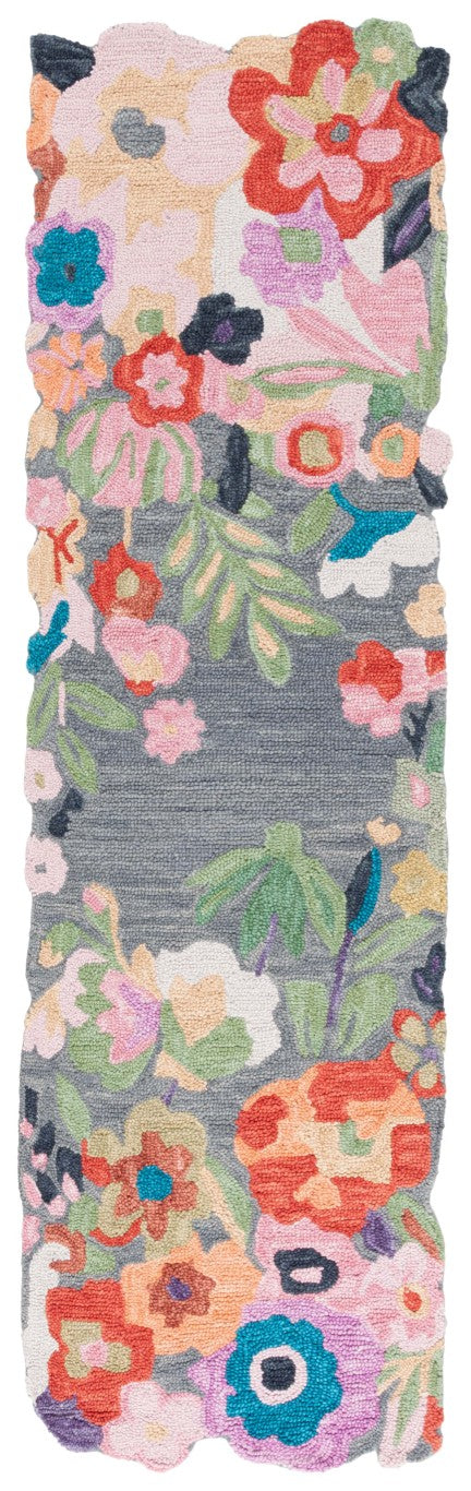 Safavieh Jardin Hand Tufted Wool Floral Runner Rug Grey Pink Blooms for Hallway or Living Room JAR176F-28