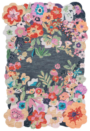Safavieh Jardin Hand‑Tufted Round Wool Rug With Grey Background And Pink Floral Accents, Soft Durable Elegance 3'-0" x 3'-0" JAR176F-3R