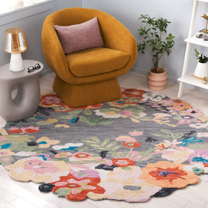 Safavieh Jardin Hand‑Tufted Grey & Pink Floral Rug, Wool‑Cotton Blend, Low 3/8" Pile For Lasting Comfort 9'-0" x 12'-0" JAR176F-9