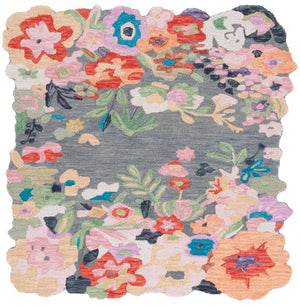 Safavieh Jardin Hand-Tufted Grey And Pink Floral Runner — 3/8" Plush Wool-Cotton Blend With Scalloped Edge 2'-3" x 9'-0" JAR176F-29
