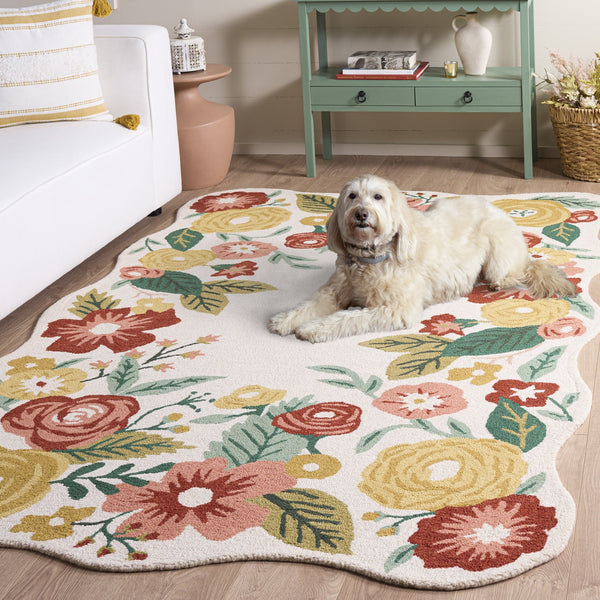 Safavieh Jardin Hand-Tufted Ivory And Red Area Rug, Wool-Cotton Blend, Low Pile For Cozy Contemporary Homes 6'-0" x 6'-0" JAR201A-6SQ