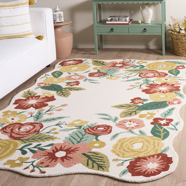 Safavieh Jardin Hand-Tufted Ivory And Red Area Rug, Wool-Cotton Blend, Low Pile For Cozy Contemporary Homes 6'-0" x 6'-0" JAR201A-6SQ
