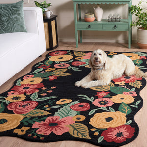 Safavieh Jardin Hand-Tufted Black & Pink Runner Rug — Wool-Cotton Blend, Floral Motif, Cozy Hallway Accent 2'-3" x 8'-0" JAR201Z-28