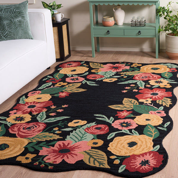 Safavieh Jardin Hand-Tufted Black And Pink Floral Rug, 80% Wool 20% Cotton, Low Pile Artisan Accent Rug For Living Room 5'-0" x 8'-0" JAR201Z-5