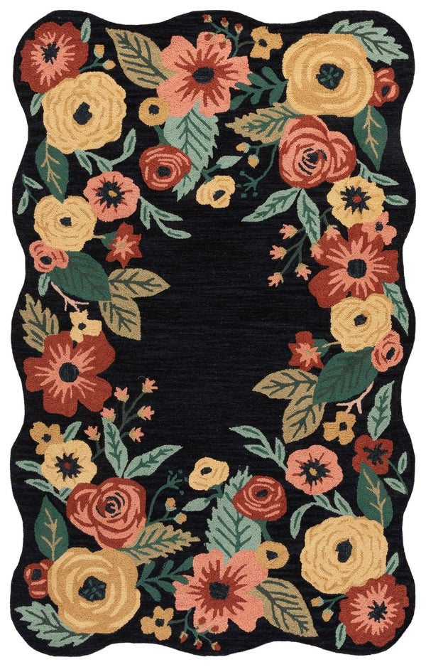 Safavieh Jardin Hand-Tufted Black And Pink Floral Rug, 80% Wool 20% Cotton, Low Pile Artisan Accent Rug For Living Room 5'-0" x 8'-0" JAR201Z-5