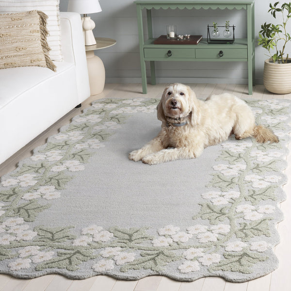 Safavieh Jardin Hand-Tufted Wool-Cotton Area Rug In Grey Ivory Floral — Low Pile, Timeless Transitional Style 5'-0" x 8'-0" JAR229F-5