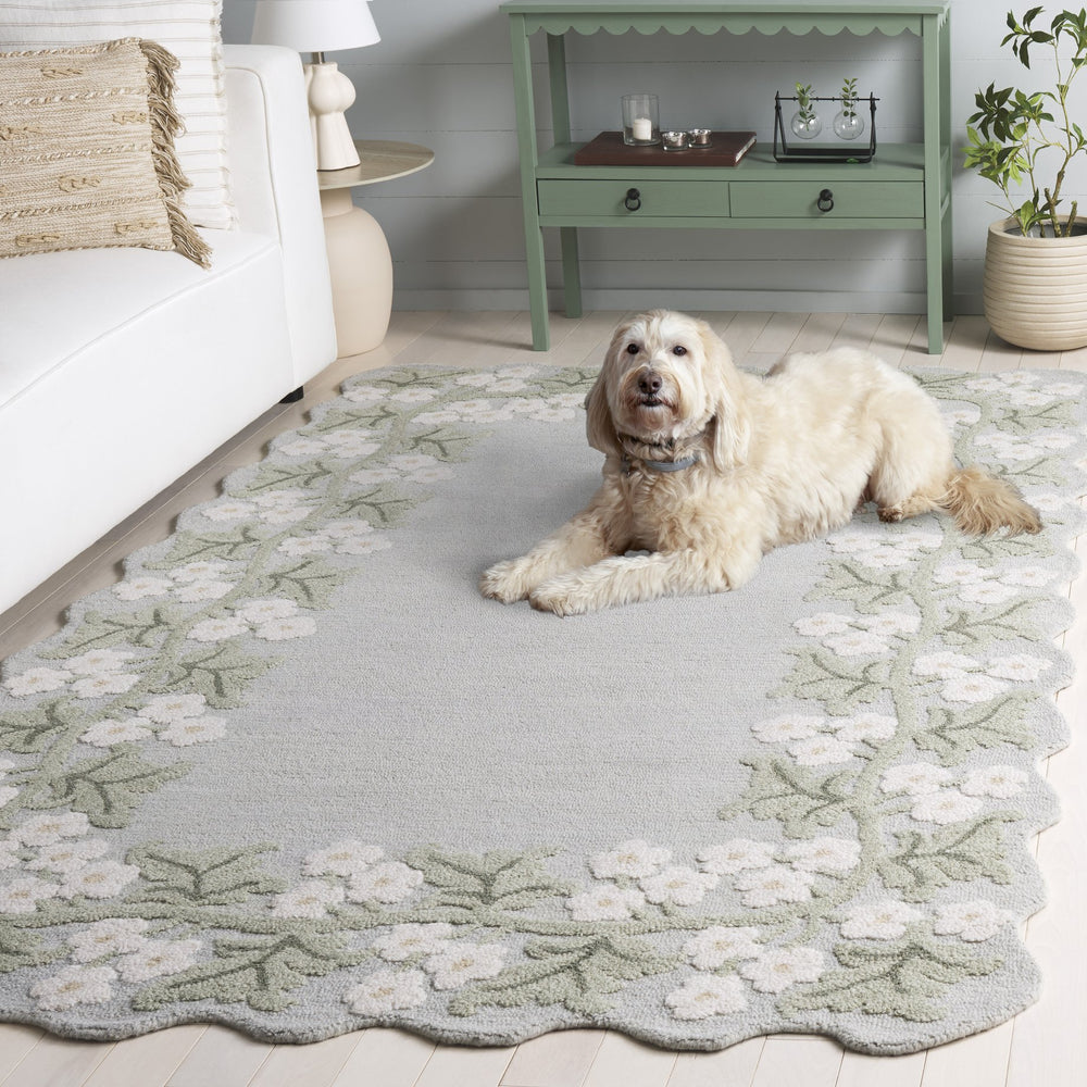 Safavieh Jardin Hand-Tufted Wool-Cotton Floral Area Rug In Grey Ivory — Timeless Artisanal Elegance For Home 6'-0" x 6'-0" JAR229F-6SQ