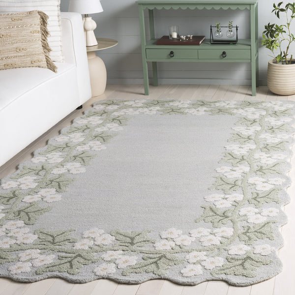 Safavieh Jardin Hand-Tufted Floral Rug In Grey Ivory — Wool-Cotton Blend, Low Pile Elegance For Living Rooms 9'-0" x 12'-0" JAR229F-9