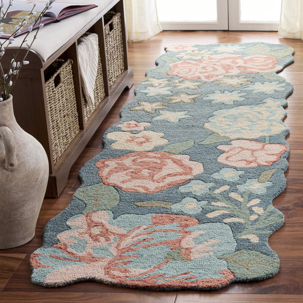 Safavieh Jardin Hand-Tufted Wool-Cotton Floral Area Rug In Soft Blue And Pink — Plush Low-Profile Elegance 6'-0" x 6'-0" JAR230M-6SQ
