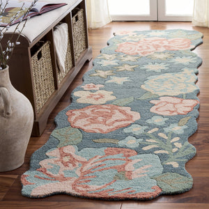 Safavieh Jardin Hand‑Tufted Floral Area Rug In Soothing Blue And Pink – Wool‑Cotton Blend, Low Profile Comfort 9'-0" x 12'-0" JAR230M-9