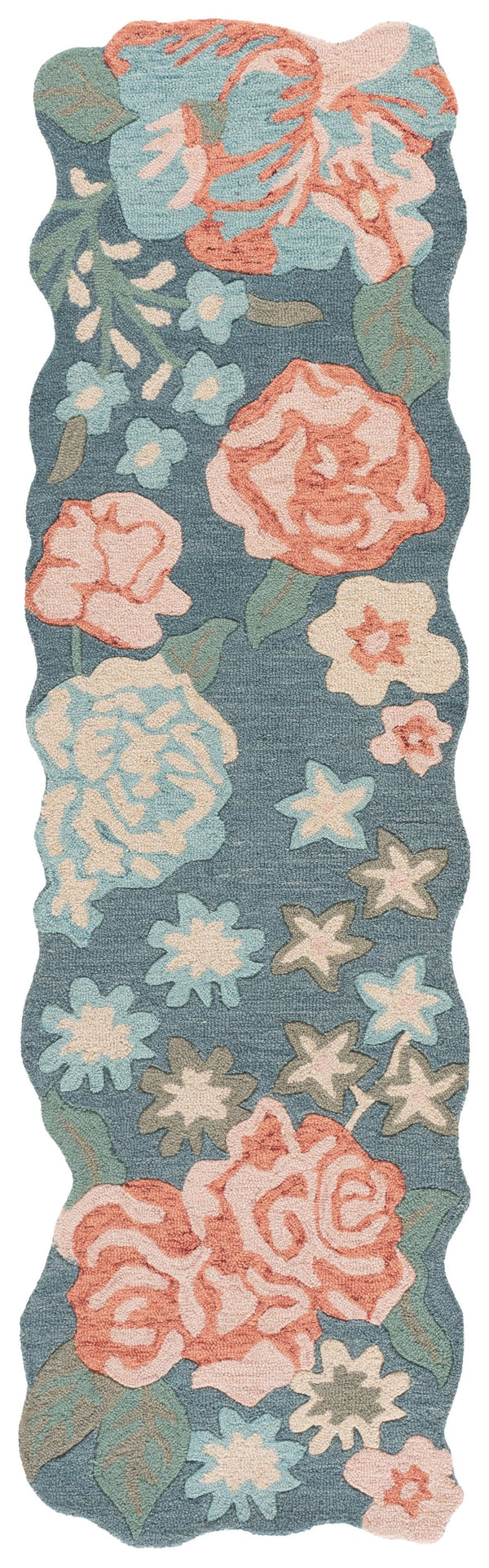 Safavieh Jardin Hand-Tufted Floral Area Rug In Blue And Pink, Wool-Cotton Blend, Low-Profile Elegant Focal Point 4'-0" x 6'-0" JAR230M-4